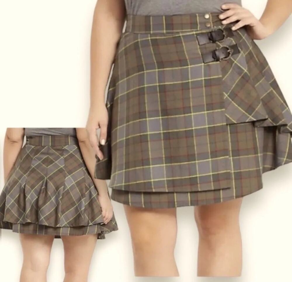 Torrid Size 18 Outlander Tartan Plaid Fraser Kilt Ruffle Buckle Skirt Punk Goth